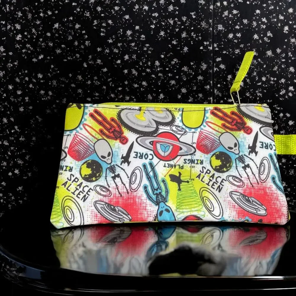 Space Alien Backpack Matching Pouch Neon UFO Outer Space Reflective Spaceman